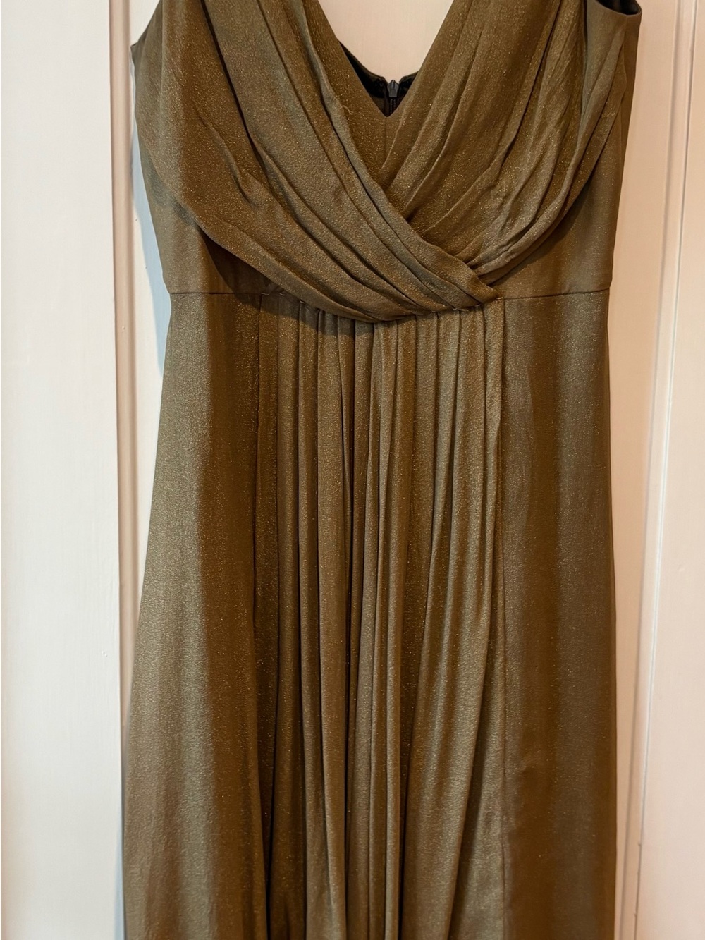 Elie Tahari Olive-Gold Draped V-Neck Evening Gown